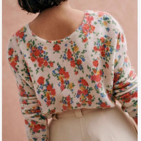 NWT Sezane Juno Cardigan Jumper Sweater  Reversible Floral Ivory Jardin Secret - Picture 11 of 12